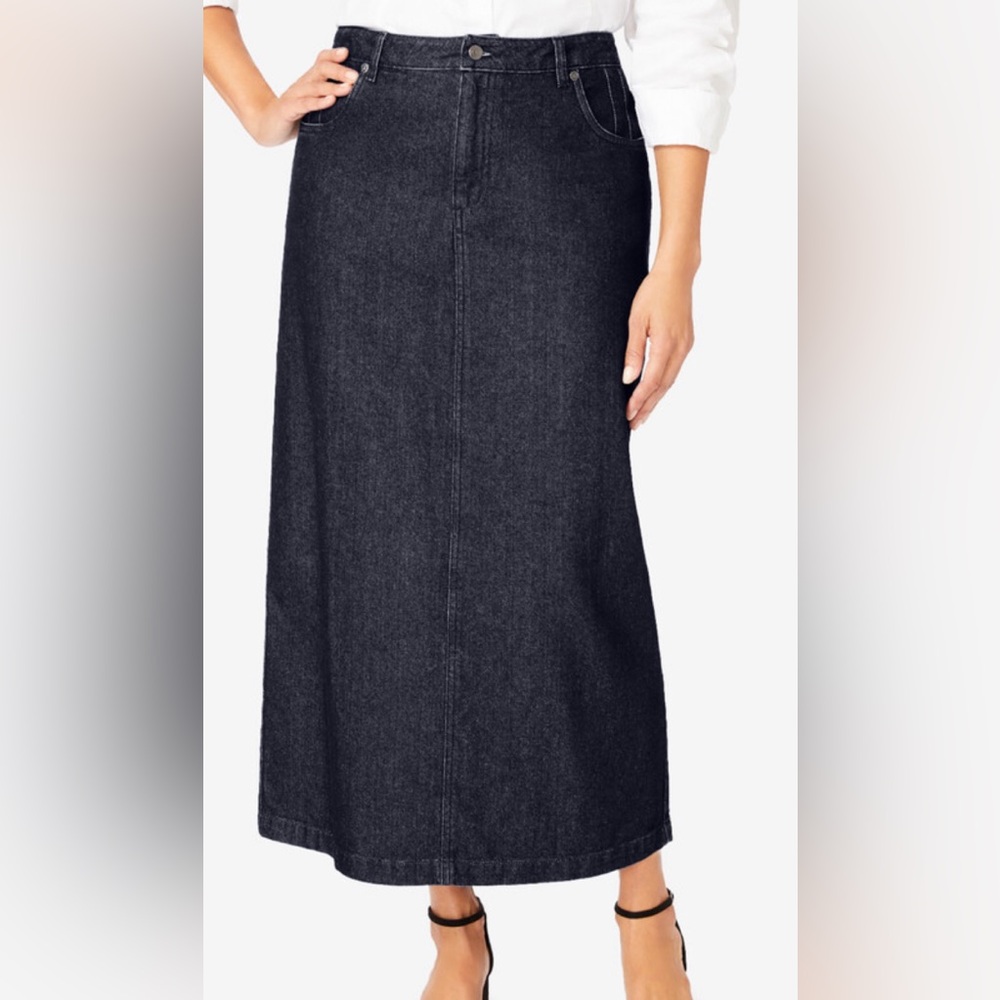 #688 - Jessica London Dark Wash Blue Denim Jean Skirt Midi Maxi with Pockets